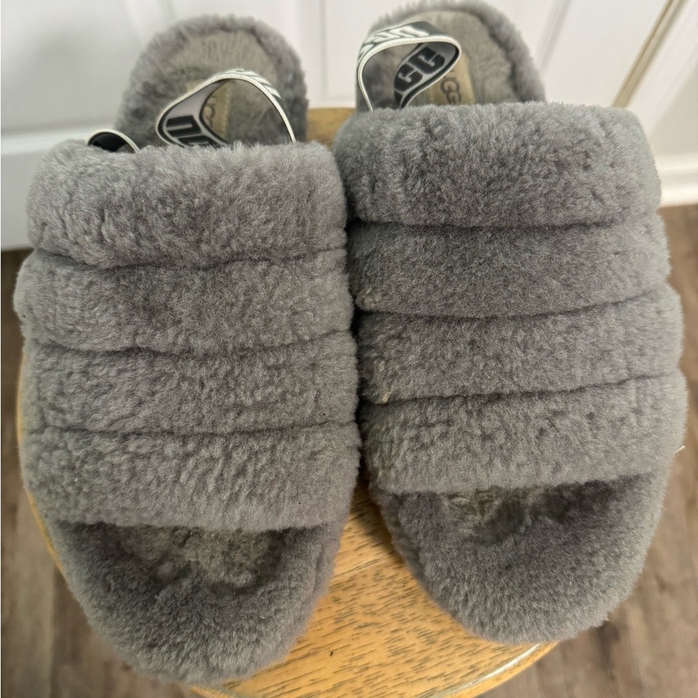 UGG Charcoal Fluffy Slides